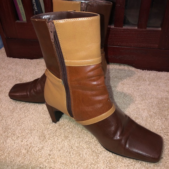 ‘70s Mod Color-Block Square-Toe Leather Boot Heels - Picture 5 of 15